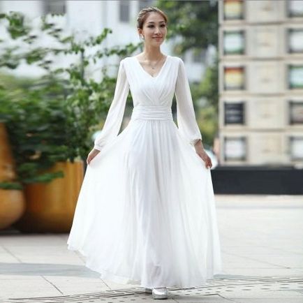 Біле плаття довге (65 фото) з довгим рукавом, легке, пляжне, з чим носити, красиве