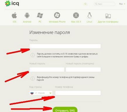 Modificarea parolei ICQ