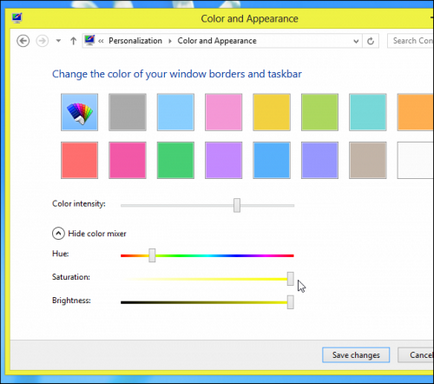 Színének és vastagságának az ablakkeret a Windows 8