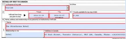 Exemplu de completare a unui formular de cerere de viză pentru Canada