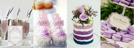 Nunta în design de culoare liliac, fotografie, rochie, tort