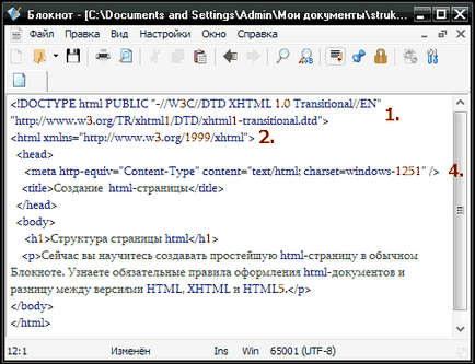 HTML уроци как да се създават HTML страници в тетрадка версии (XHTML), структурата на документа и правила