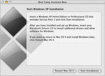 Instalați Windows XP pe instrucțiunea Apple app