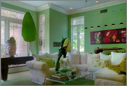 Зелен цвят в интериора Как да се украсяват апартамент растението