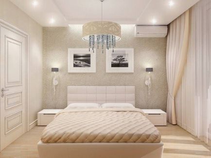 Interiorul unui dormitor mic într-un stil modern