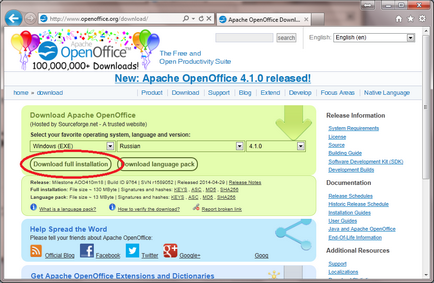 Telepítése Apache Open Office 4 mocrosof windows 7