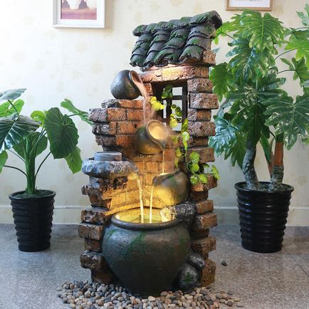Декоративний фонтан підлоговий з каменю з підсвічуванням для квартири або будинку