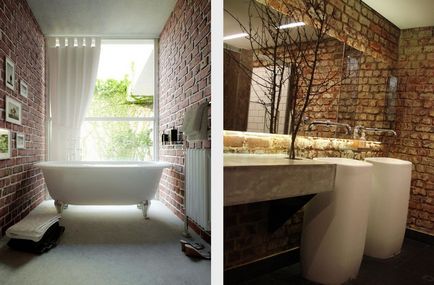 Fürdőszoba tervezési ötletek szobák, téglafalú, 17 fényképek