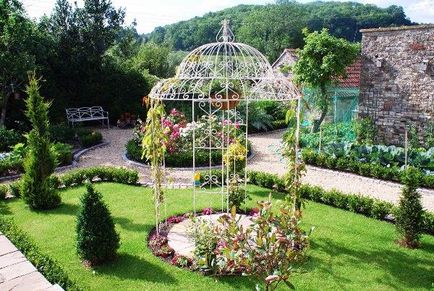 Kovácsoltvas pavilon a kert látható, tervezés, tervezési jellemzők, ötleteket és tippeket elhelyezés