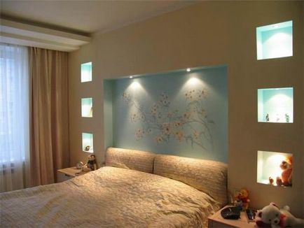 Nișele din gips-carton frumos în perete, cu mâinile pe hol, design pentru dormitor, cum să faci,