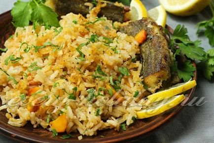 Pește cu legume și orez în rețetă cuptor cu fotografie
