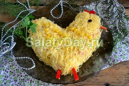 Saláta formájában egy kakas - a csúcspontja az ünnep recept fotók és videó (formájában egy kakas saláta) Saláta formájában egy kakas - a csúcspontja az ünnep recept fotókkal és videó