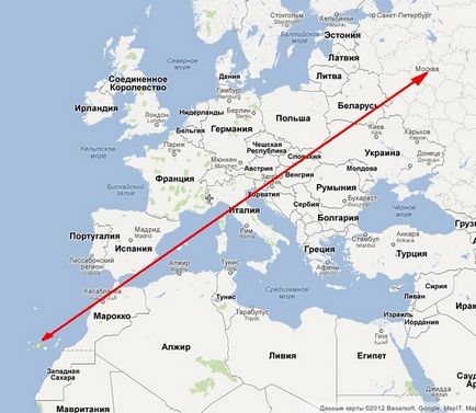 Hány órát repülni Moszkva a Kanári-szigeteken egy közvetlen járat