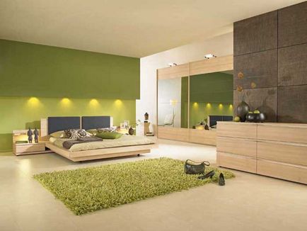 Dormitor în culori verzi - fotografie de interior și de design
