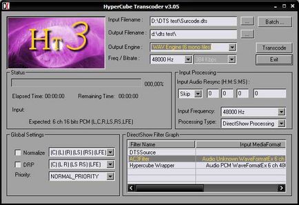 Transcoding sunet dts în besweet și hypercube folosind azidts, dtssource, intervideoaudio codec
