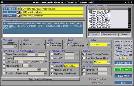 Transcoding sunet dts în besweet și hypercube folosind azidts, dtssource, intervideoaudio codec