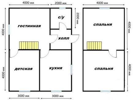 Amenajarea și desenele unei case de lemn de o înălțime și două etaje 6x6, 6x8, 6x9