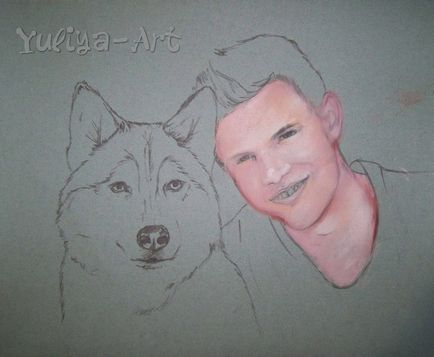 Desenați un portret pastel uscat al actorului Taylor Lottner cu un câine - târg de maeștri - manual,