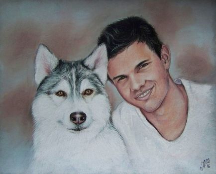 Desenați un portret pastel uscat al actorului Taylor Lottner cu un câine - târg de maeștri - manual,