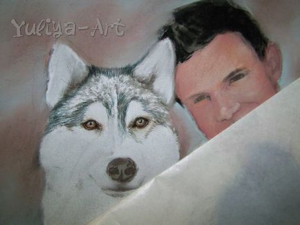 Desenați un portret pastel uscat al actorului Taylor Lottner cu un câine - târg de maeștri - manual,