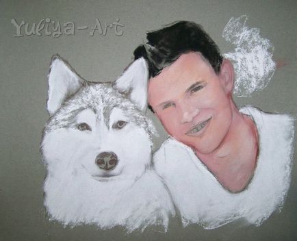 Desenați un portret pastel uscat al actorului Taylor Lottner cu un câine - târg de maeștri - manual,