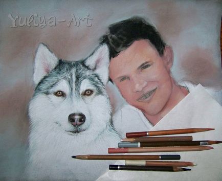 Desenați un portret pastel uscat al actorului Taylor Lottner cu un câine - târg de maeștri - manual,