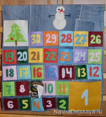Advent calendar în sine cu blugi vechi și simțit, copiii noștri