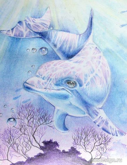 Як намалювати дельфіна акварельними олівцями