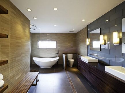 Iluminarea în baie cu un tavan întins - fotografie, tavan
