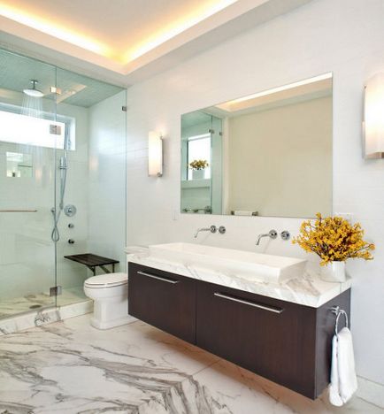 Освітлення у ванній кімнаті з натяжною стелею - фото, дизайн стель