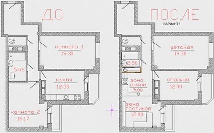 Transfer de apartament de reamenajare a bucătăriei într-o cameră de zi în Hrușciov