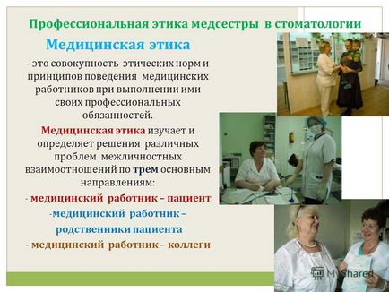 Презентація на тему професійна етика медсестри в стоматології взаємовідношення, встановлення