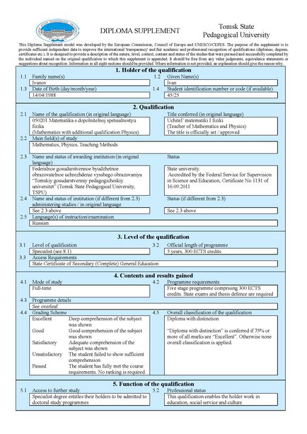 Supliment la diploma modelului european (supliment de diplomă)