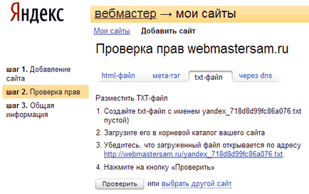 Verificați indexarea site-ului în webmaster-ul Yandex