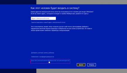 Crearea unui nou utilizator în Windows 8