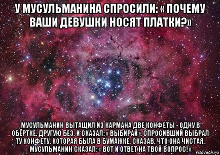 У мусульманина запитали «чому ваші дівчата носять хустки» мусульманин витягнув з кишені дві