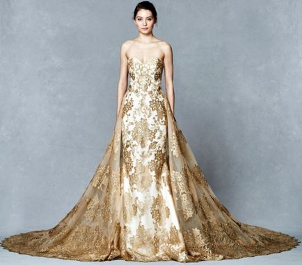 Fotografie rochie de mireasa de aur și sfaturi atunci când alegeți această culoare originală
