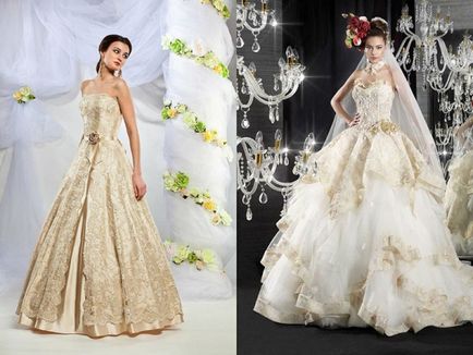 Arany esküvői ruha képek és tippek, amikor kiválasztják a színe az eredeti