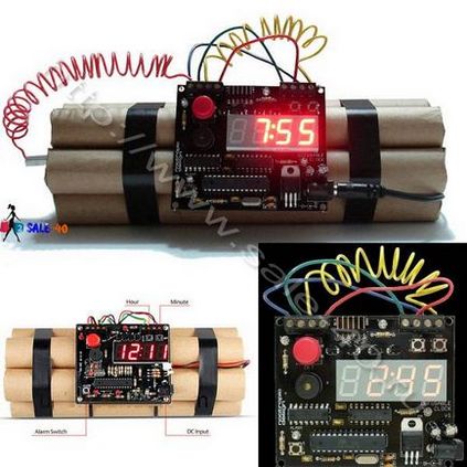 Ceas cu alarmă cu unitate de control dinamită și bombă