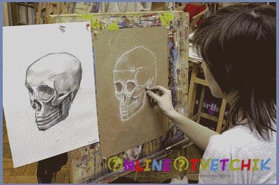 Cum de a desena un craniu pe fata in creion in etape