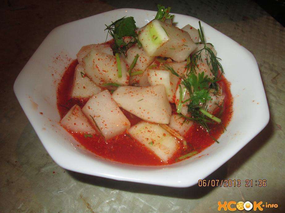 Kimchi din ridiche - o rețetă cu o fotografie de gătit în coreeană