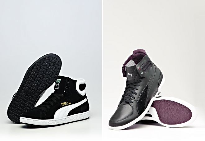 Divatos női cipő Puma platform - bársony és velúr, fekete és fehér, rózsaszín és piros (női) Divatos női cipő Puma platform - bársony és velúr, fekete és fehér, rózsaszín és piros,