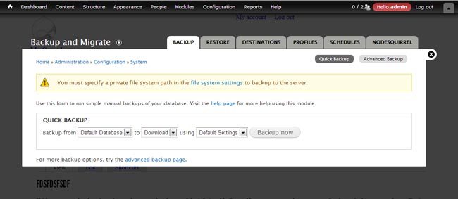 Backup site-ul să drupal cu modulul de backup și migrare (backup și migra) Faceți o copie de siguranță a site-ului pentru a copia cu modulul de backup și migrare