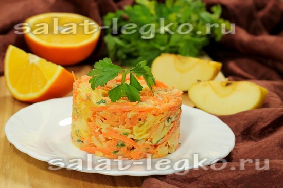 Salata de morcov cu pui, portocala si mere