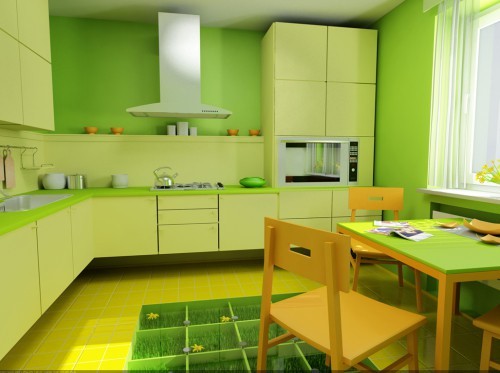 Bucătărie verde deschisă în interior