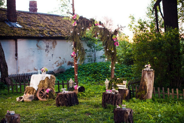 Nunta în stil de decor rustic, tort de nunta, rochie și buchet de mireasă, fotografie, zatusim!