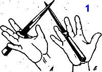 Tehnica de garduri cu un pumnal și cuțit, poziția unui pumnal și a unui cuțit în mână, autoapărare în extremă
