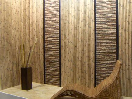 Bambusul în interiorul bucătăriei - tapet, mobilier, parchet și perdele