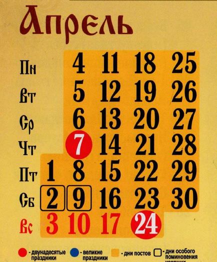 Sărbători ortodoxe mari în calendarul bisericii din 2017