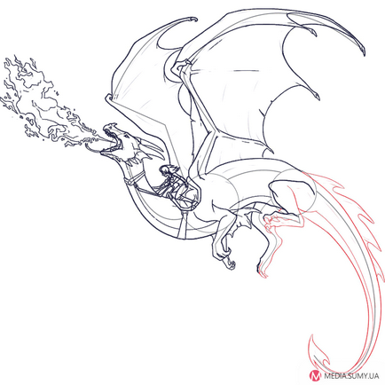 Як намалювати їздового дракона олівцем крок за кроком